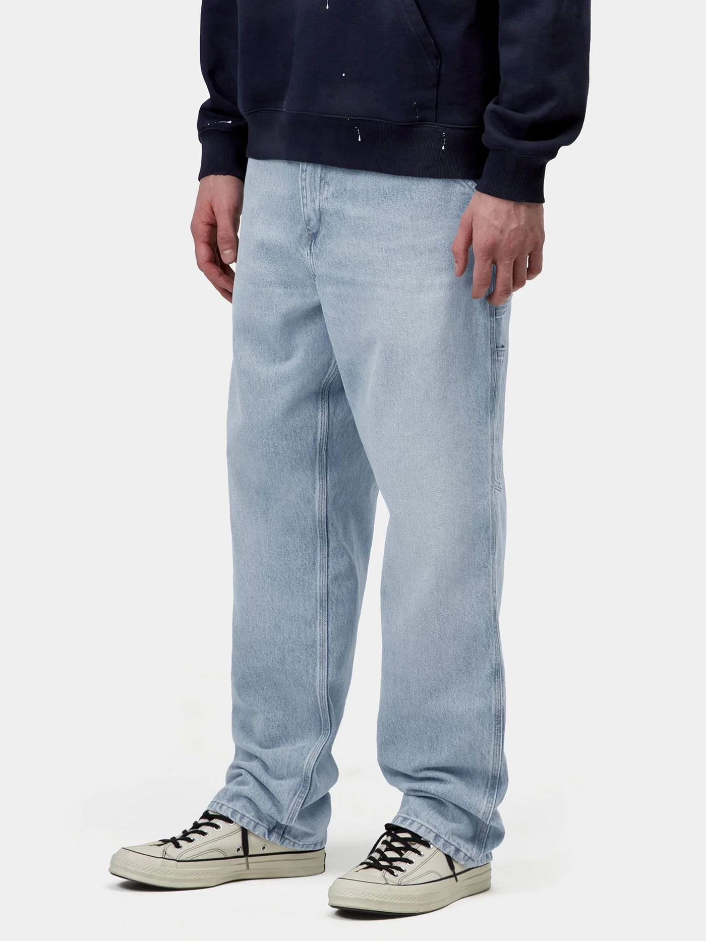 Single Knee Blue Heavy Worn Bleached Jeans - Image 2