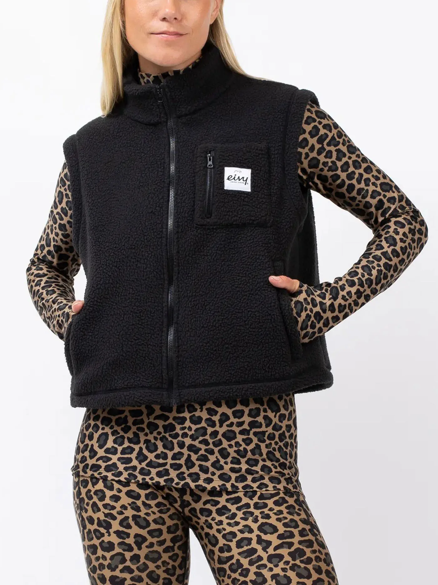 Boxy Sherpa Black Vest (Women)