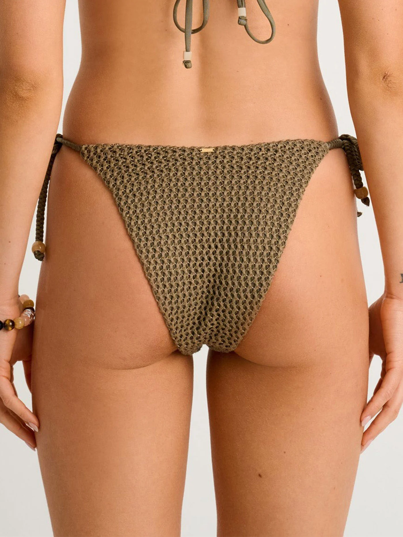 Dusty Olive Crochet High Brauded Side Tie Bikini Bottom - Image 3