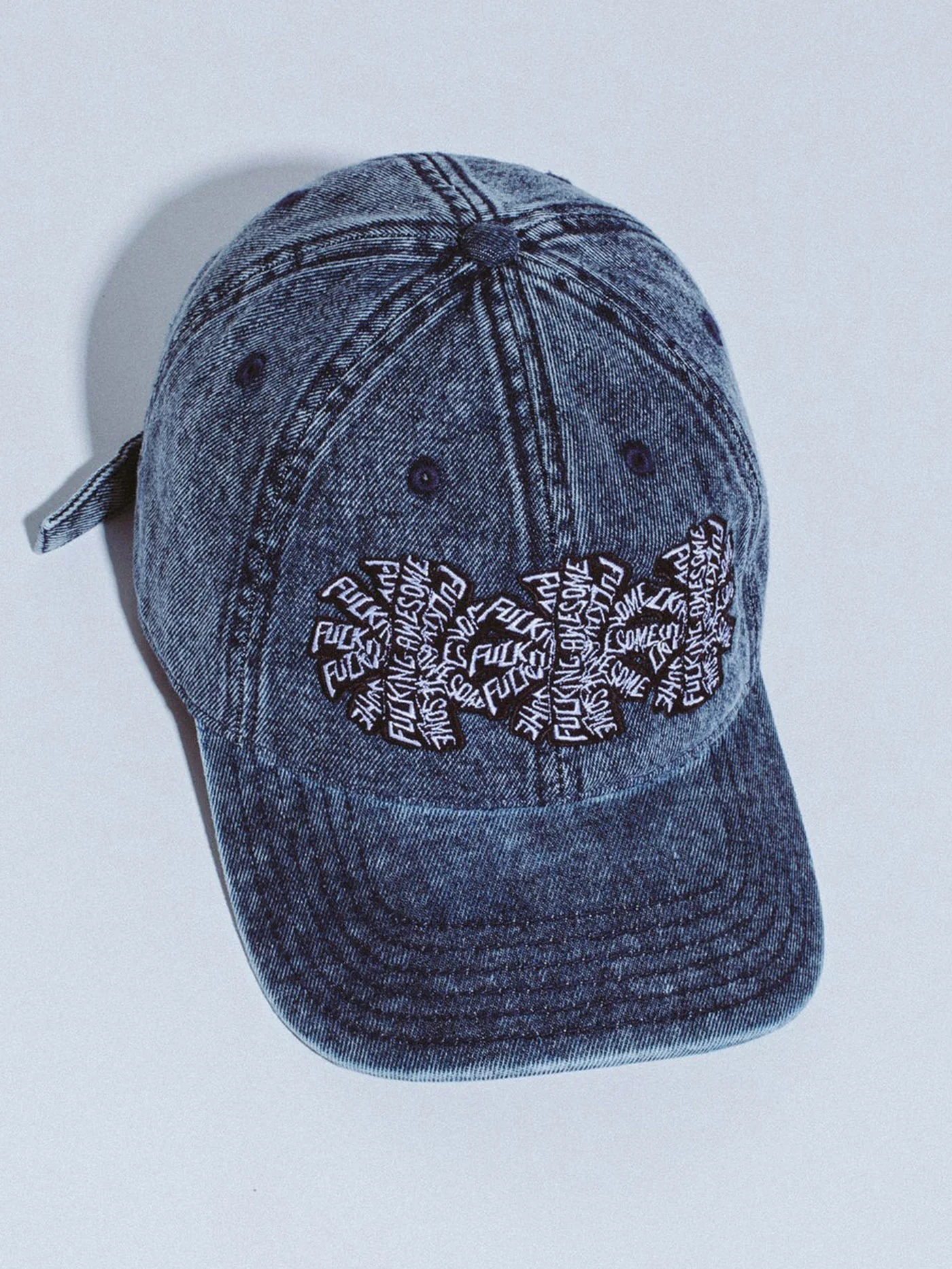 Three Spiral Washed Denim 6 Panel Strapback Hat