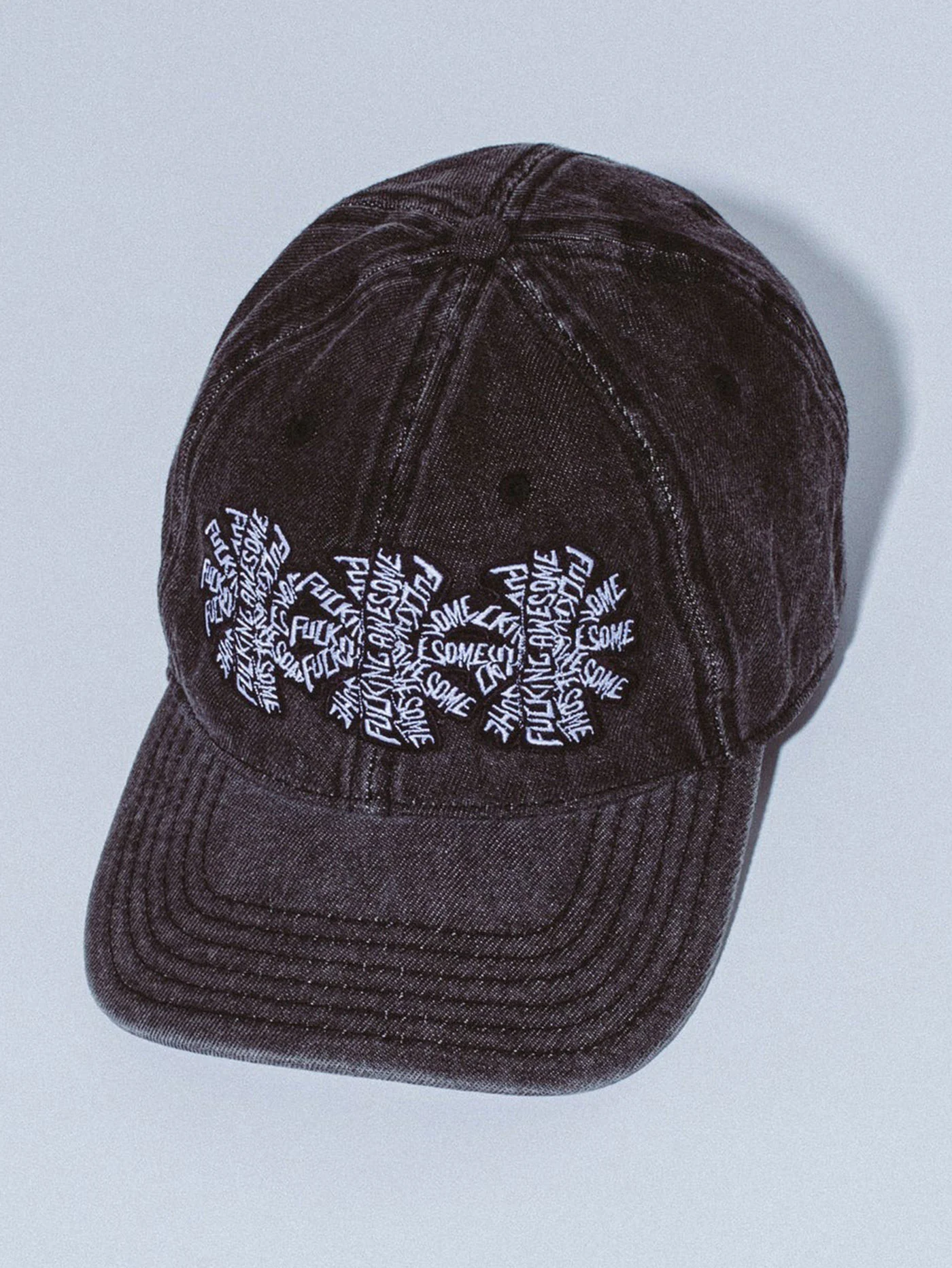 Three Spiral Washed Denim 6 Panel Strapback Hat - Image 2