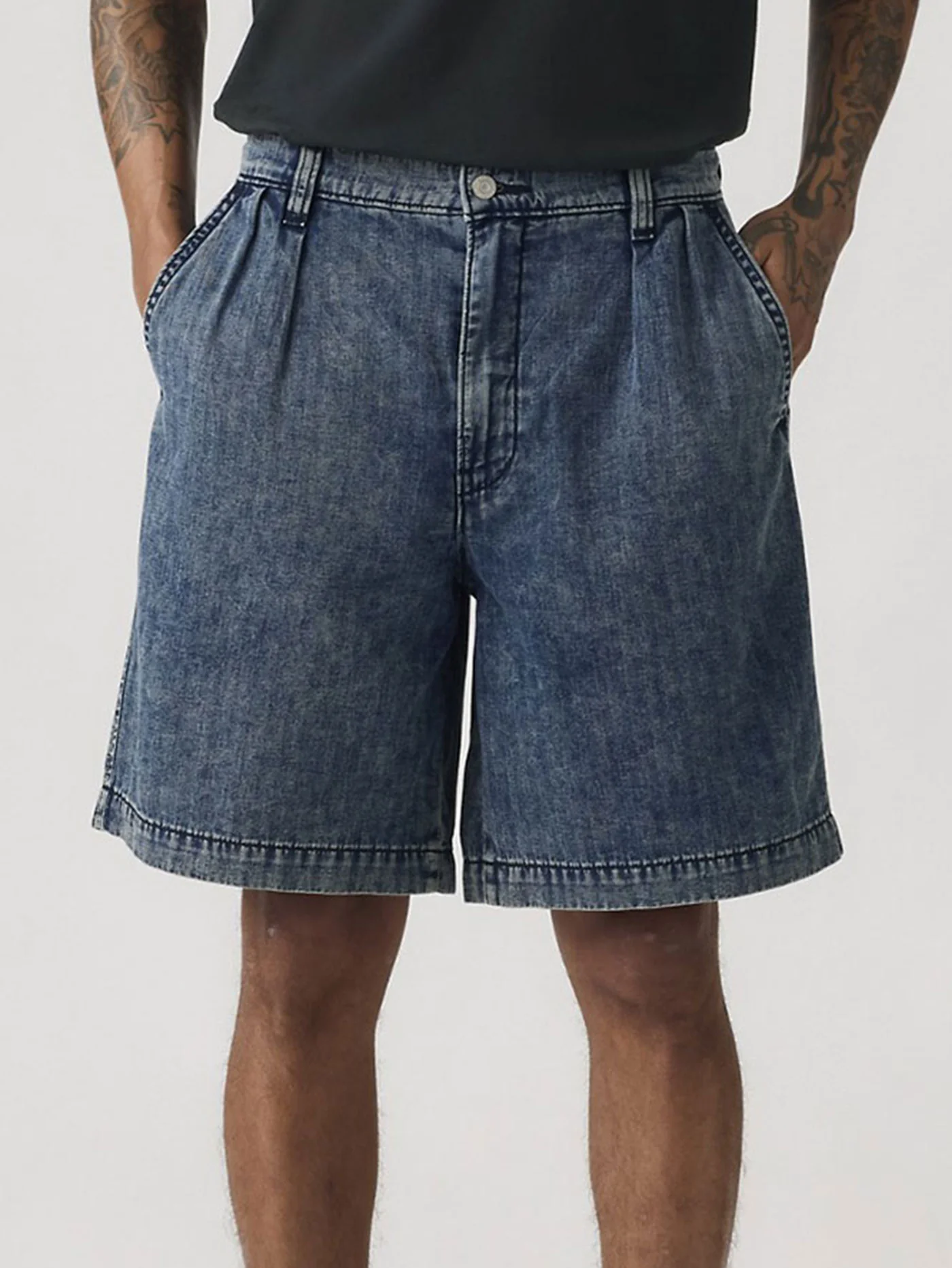 Baggy Pleated Bluebs Indigo Hbone Shorts - Image 2