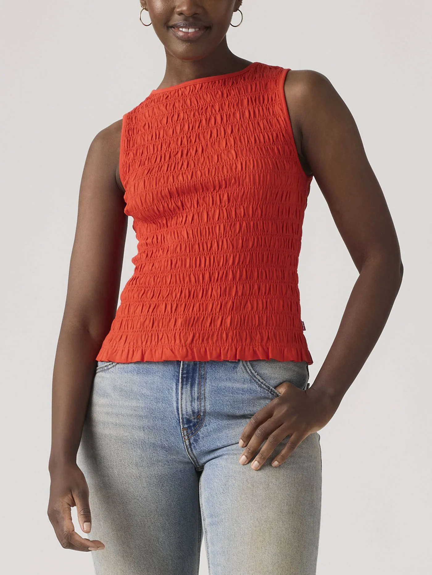 Bella Smocked Signal Red Tank Top
