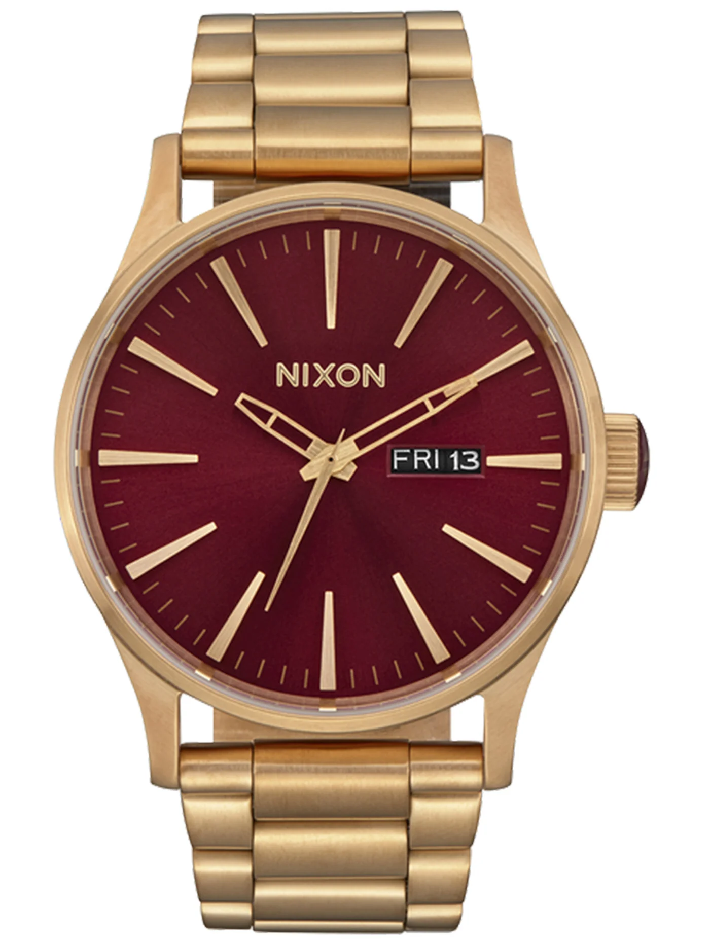 Sentry Stainless Steel Oxblood Sunray/Gold Watch