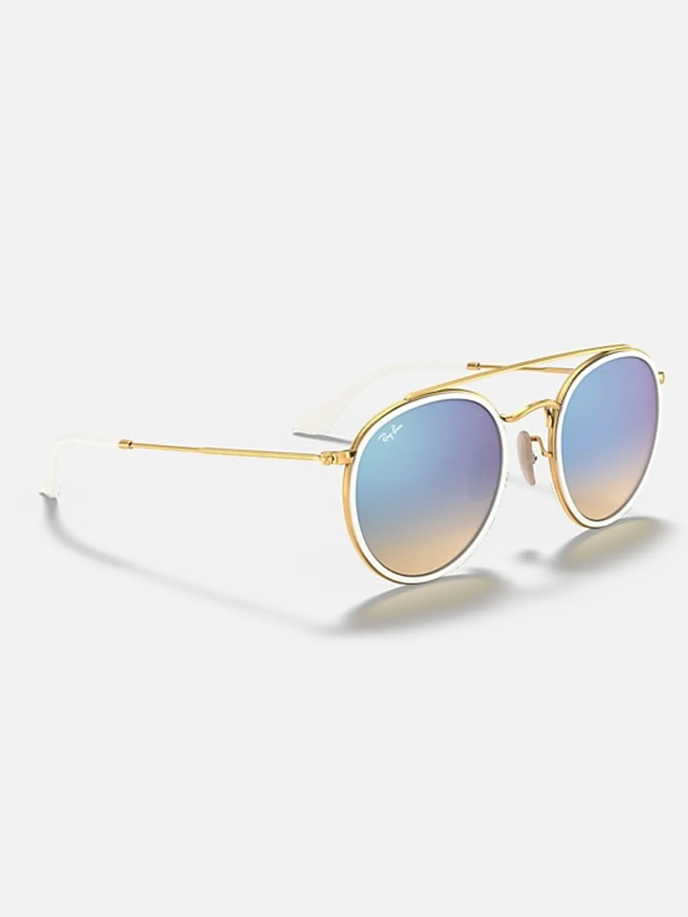 Round Double Bridge Arista Gold/Blue Flash Sunglasses - Image 4