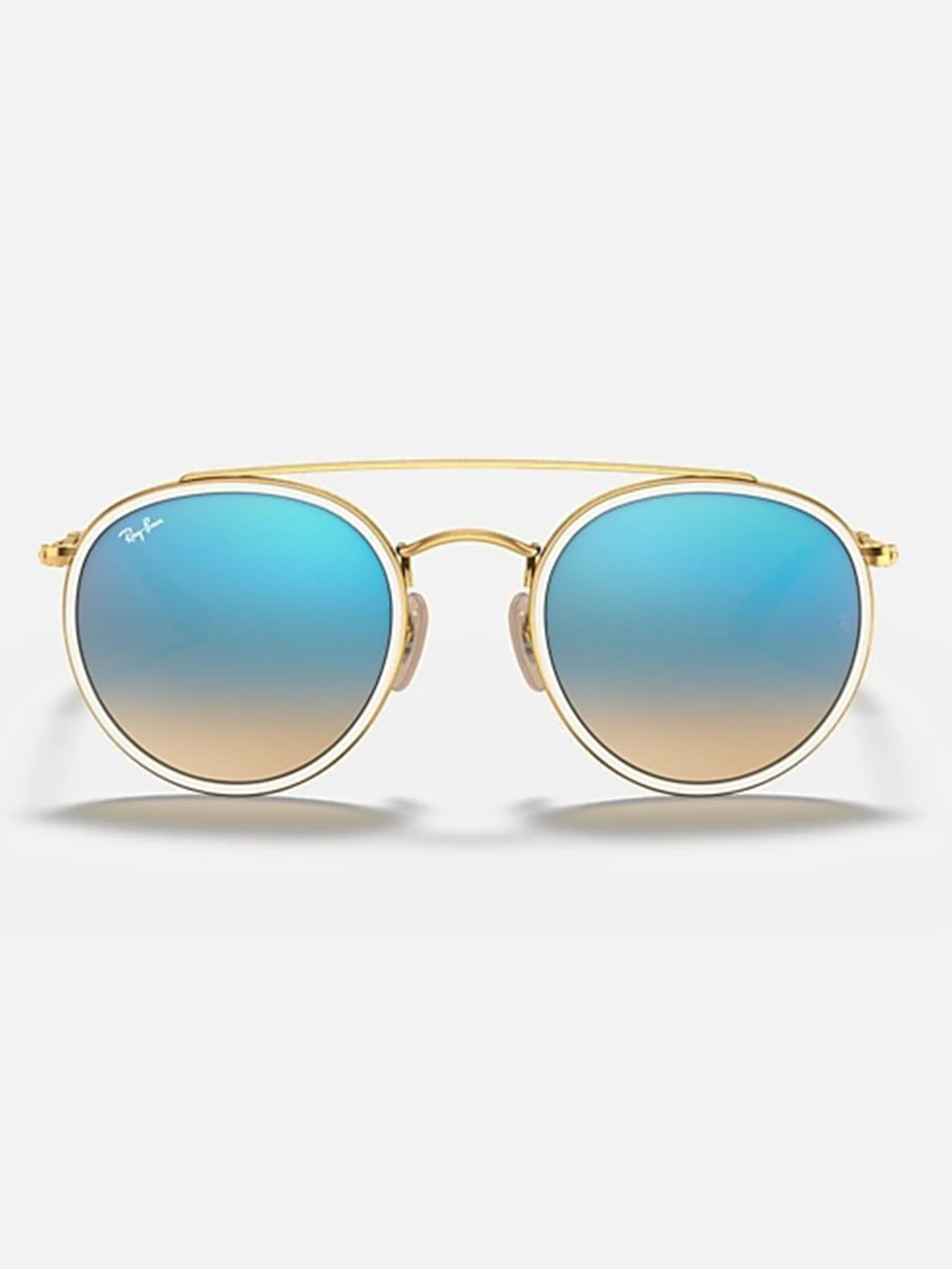 Round Double Bridge Arista Gold/Blue Flash Sunglasses - Image 5