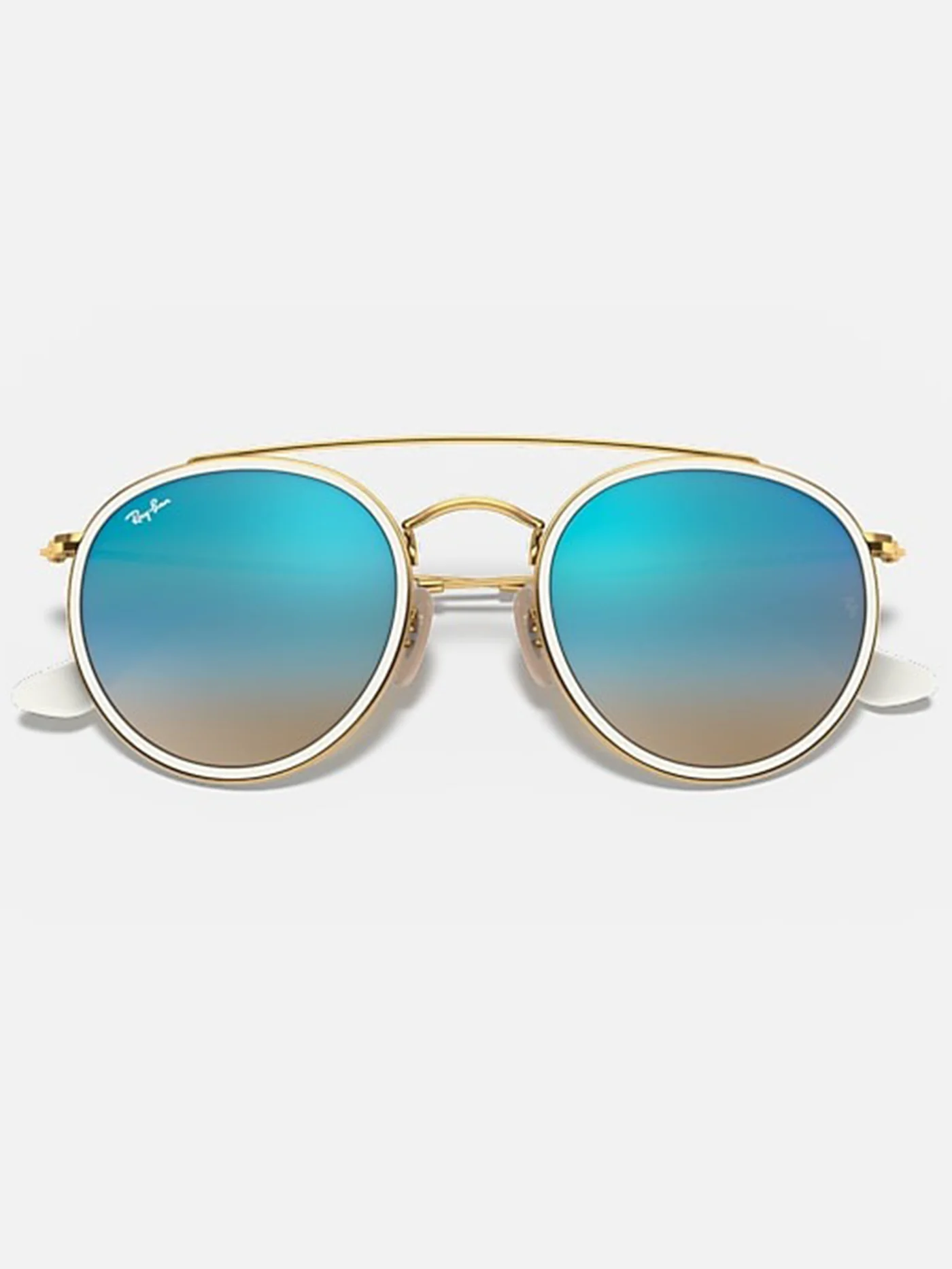 Round Double Bridge Arista Gold/Blue Flash Sunglasses - Image 6