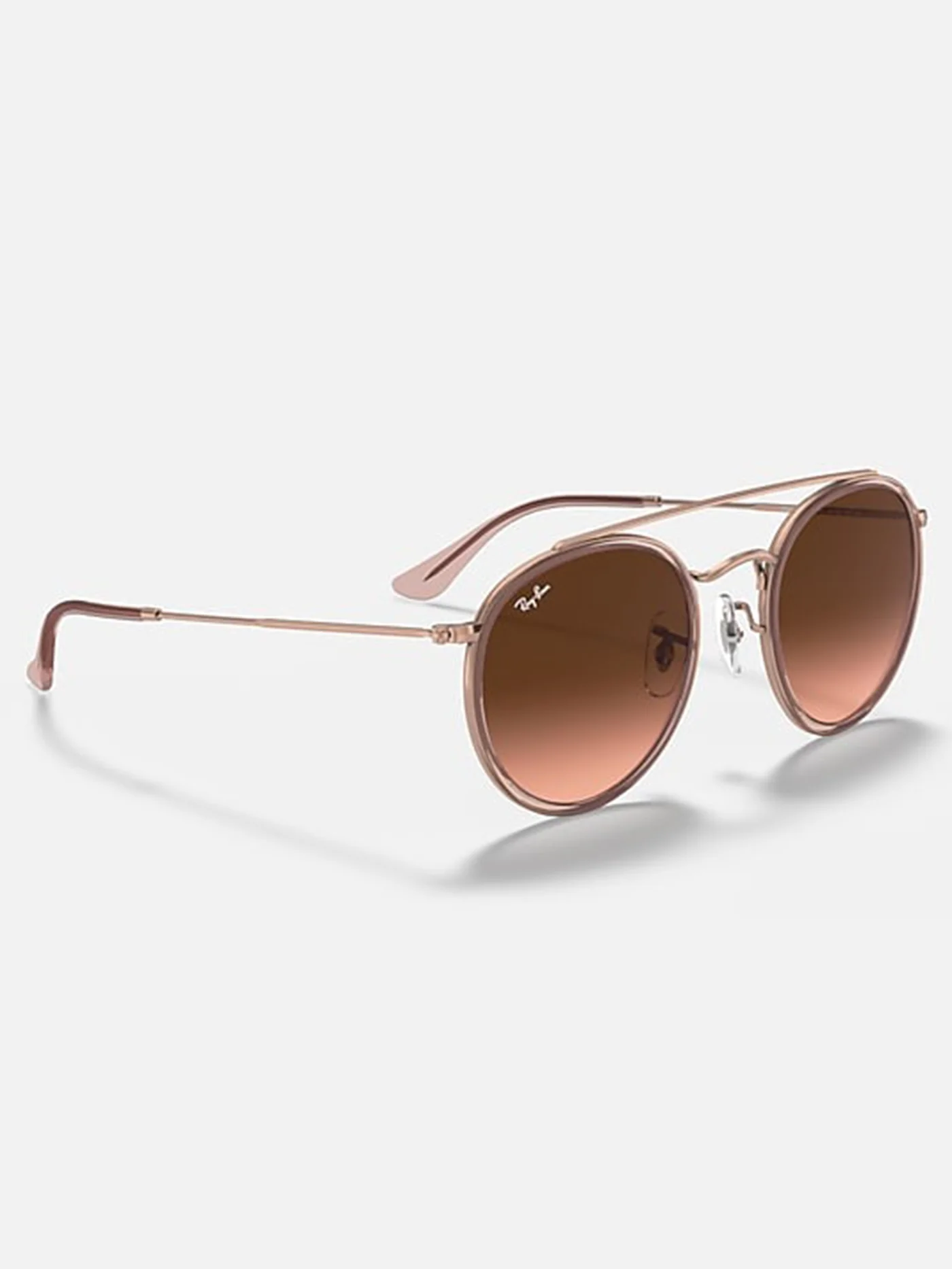 Round Double Bridge Polished Copper/ Brown Gardient Sunglasses - Image 4