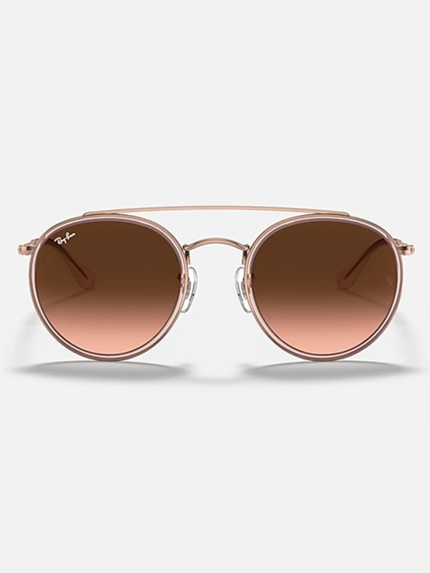 Round Double Bridge Polished Copper/ Brown Gardient Sunglasses - Image 5