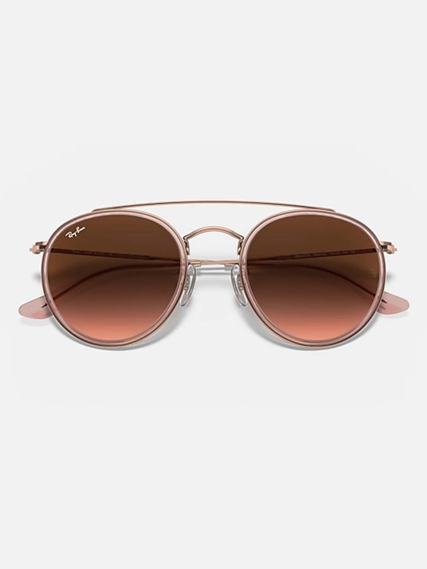 Round Double Bridge Polished Copper/ Brown Gardient Sunglasses - Image 6