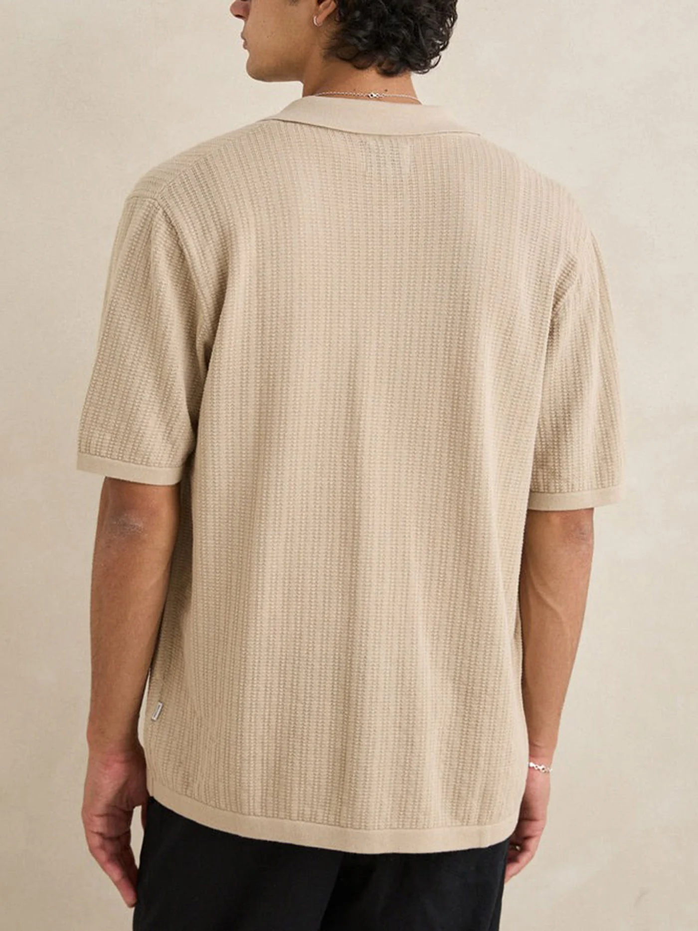 Textured Knit Short Sleeve Buttondown Shirt - Image 2