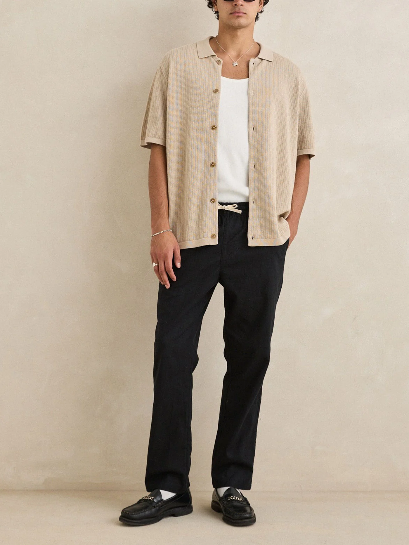 Textured Knit Short Sleeve Buttondown Shirt - Image 3