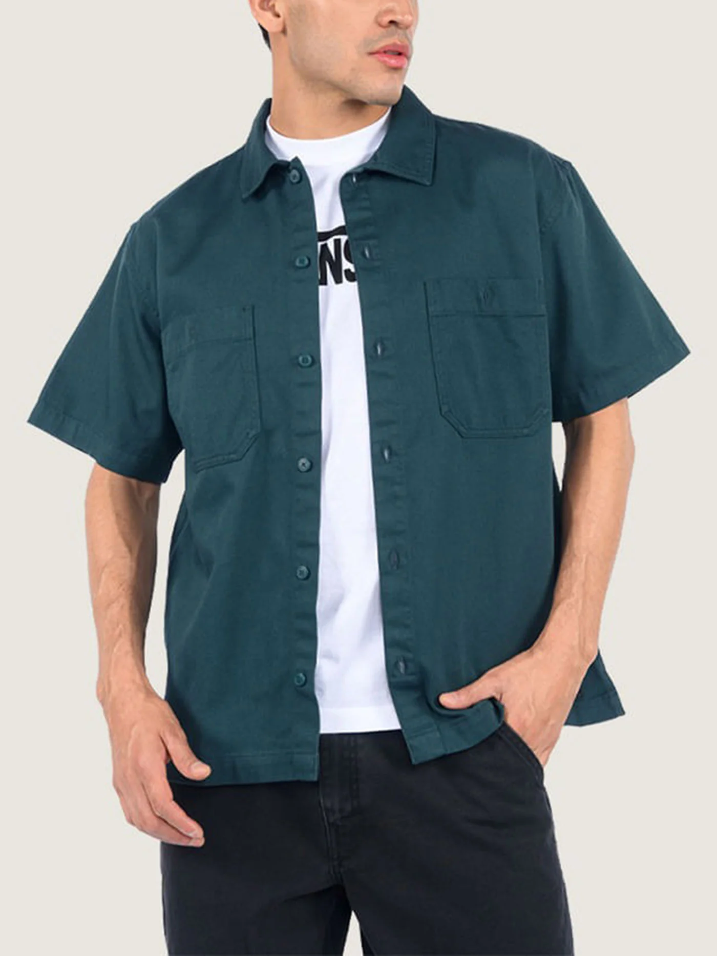 Larkspur Solid Workwear Short Sleeve Buttondown Shirt - Image 6
