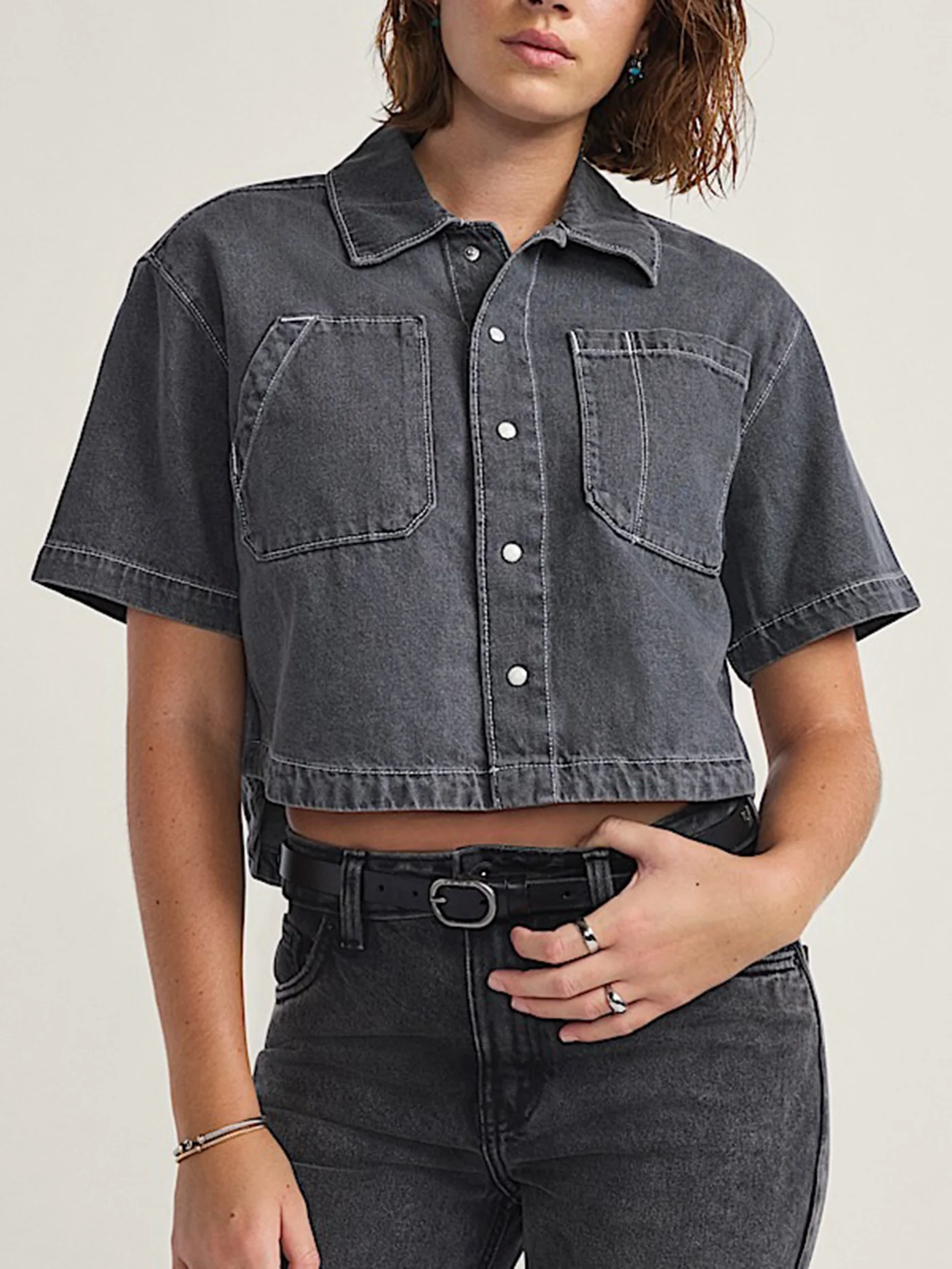 Natalie Denim Boxy Short Sleeve Buttondown Shirt